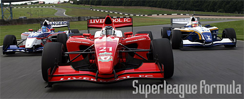 The British team cars in formation at Donington Park